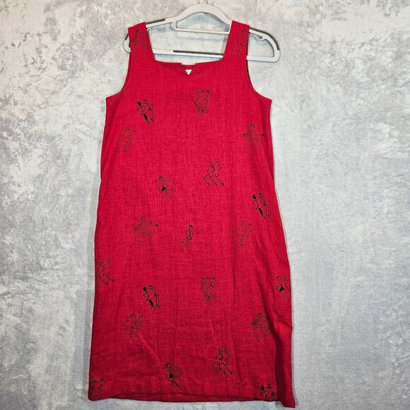 Country Wear Linen midi tank dress blouse set Womens S Red prairie beachy shell - Picture 8 of 13